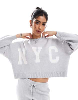 STRADIVARIUS KNITTED SWEATSHIRT IN GRAY - PART OF A SET