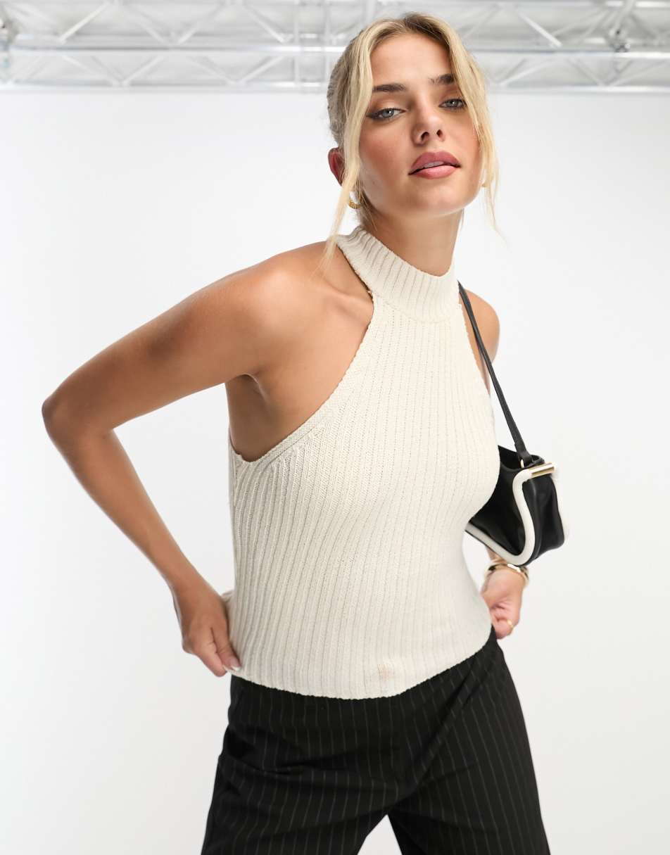 Stradivarius knitted tank top in ecru