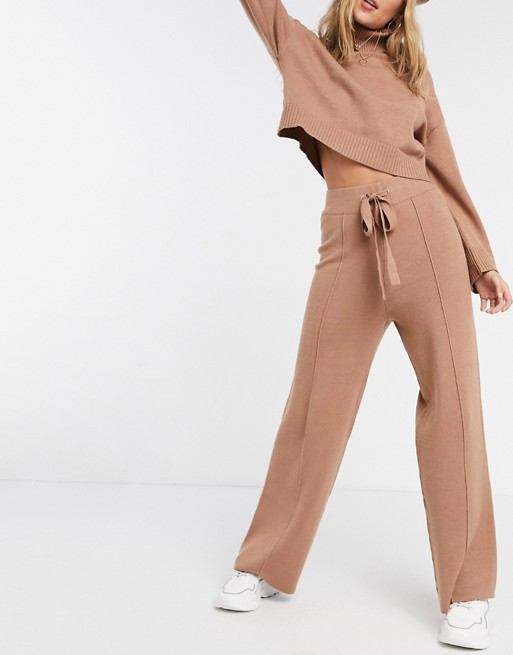 Stradivarius knitted lounge trouser co-ord in brown