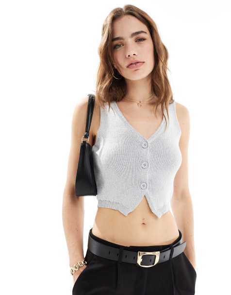 Stradivarius knitted waistcoat in grey - view 1