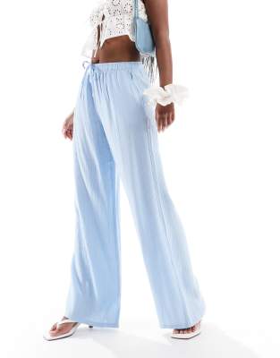Stradivarius - Knitter-Schlupfhose in Blau mit Leinenoptik
