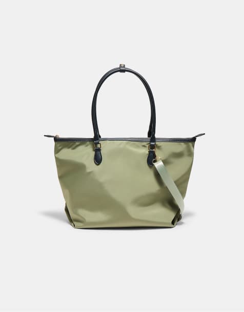 Stradivarius kontrastfärgad crossbody-shoppingväska i khaki - view 1