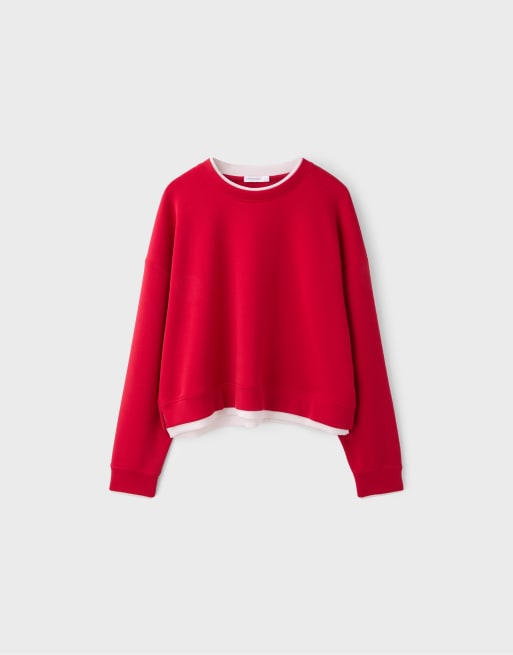 Stradivarius kontrastfärgad oversize sweatshirt i rött, 6 av 7