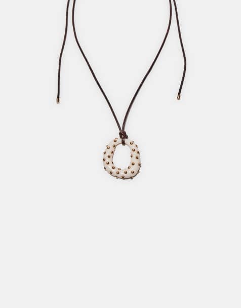 Stradivarius - Koord-ketting met hanger in ecru - view 1