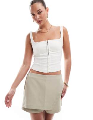 Stradivarius - Korsett-Top in Ecru-Neutral