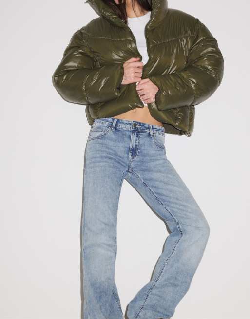 Stradivarius kort jacka med hög krage och vaddering i khaki, 4 av 7