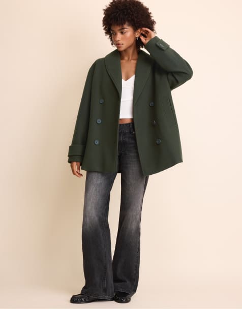 Stradivarius kort kappa med sjalkrage i khaki - view 1