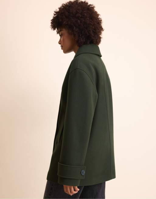 Stradivarius kort kappa med sjalkrage i khaki, 3 av 7