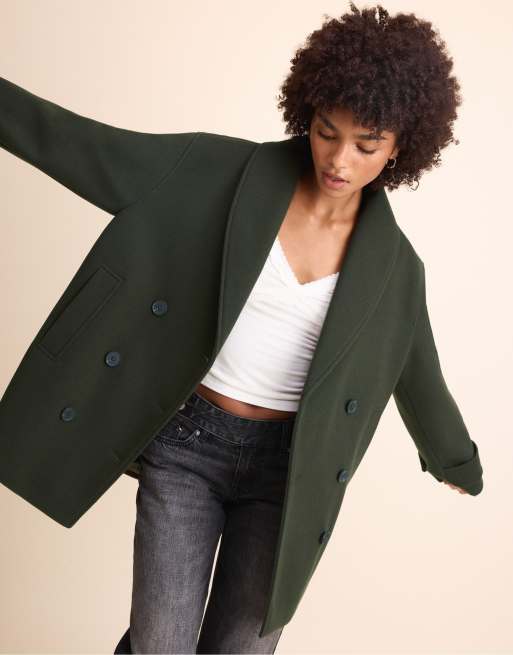 Stradivarius kort kappa med sjalkrage i khaki, 5 av 7