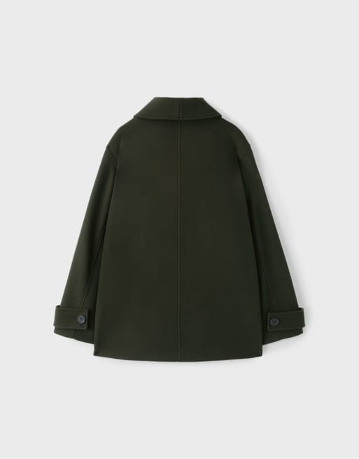 Stradivarius kort kappa med sjalkrage i khaki, 7 av 7