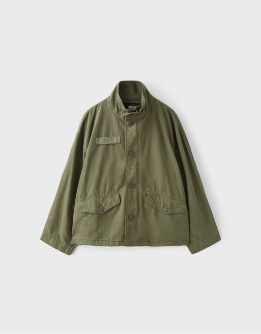Stradivarius kort oversize-jacka i khaki, 6 av 7