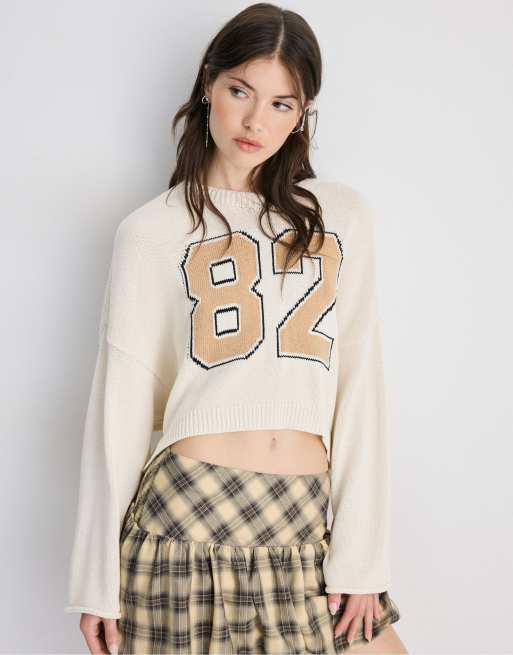 Stradivarius kort stickad tröja i vanilj, 5 av 7