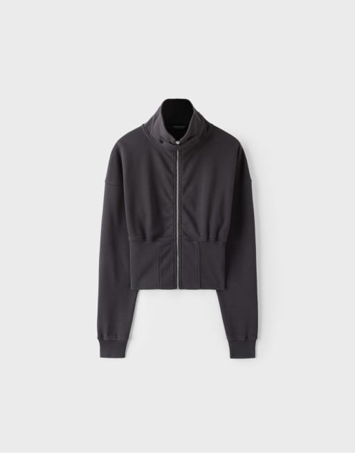Stradivarius kort sweatshirt med hög krage i mörkgrått, 6 av 7