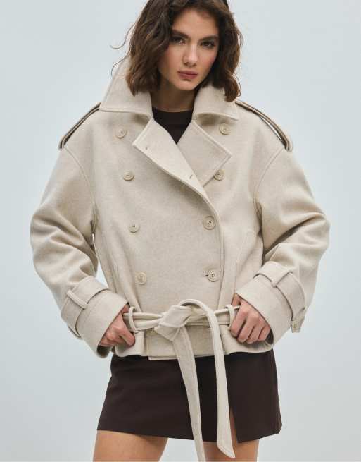 Stradivarius kort trenchjacka i naturvit, 5 av 7