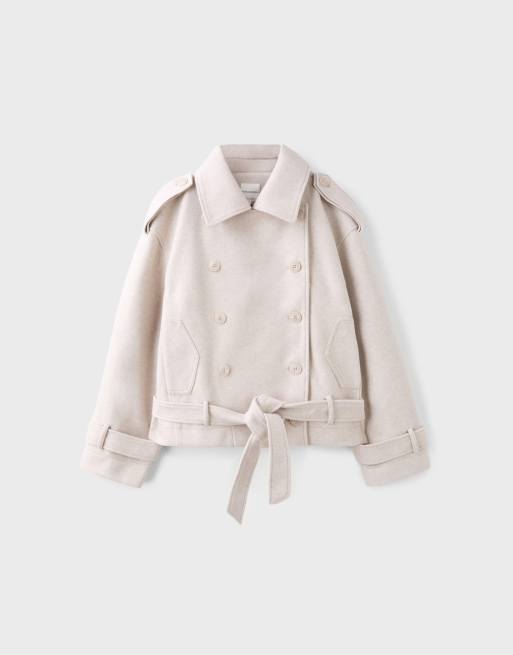 Stradivarius kort trenchjacka i naturvit, 6 av 7