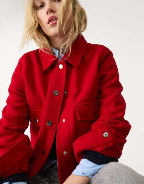 Stradivarius - Korte jack van zachte stof in rood - view 1