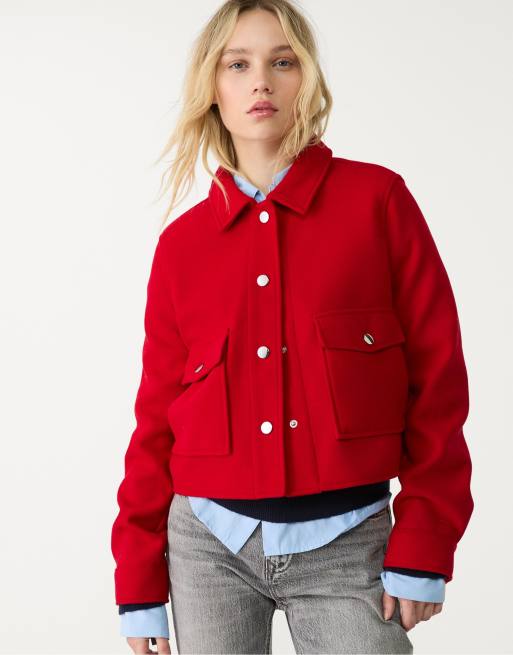 Stradivarius - Korte jack van zachte stof in rood, 2 van 4