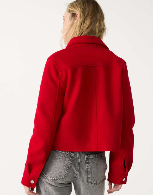 Stradivarius - Korte jack van zachte stof in rood, 3 van 4