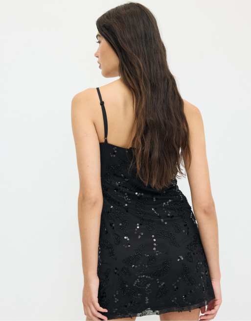 Stradivarius - Korte jurk met strass-steentjes in zwart, 3 van 4