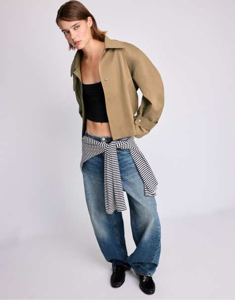 Stradivarius korte trenchcoat met riem in beige - view 1