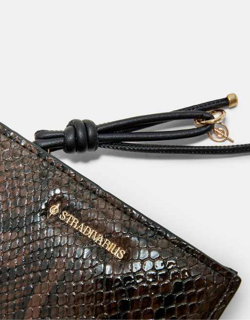 Stradivarius korthållare/plånbok med ormskinnstryck i brun, 2 av 4