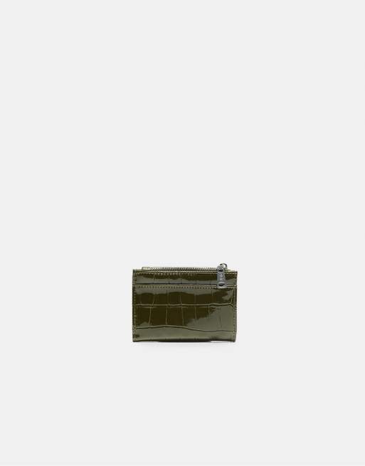Stradivarius kortholderpung med mock croc i khaki, 3 af 4