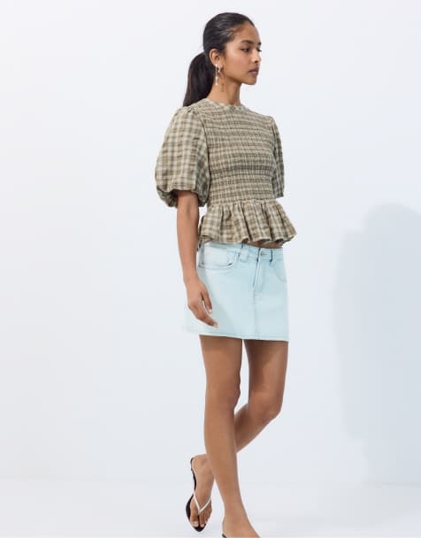 Stradivarius kortærmet peplum-bluse i khaki - view 1