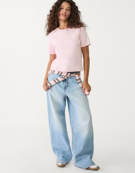Stradivarius kraftig t-shirt i regular fit i pastellrosa, 5 av 7