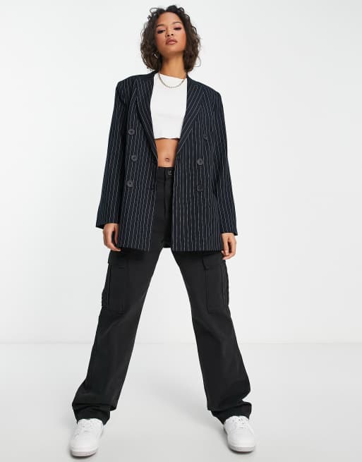 Stradivarius – Kritstrecksrandig kavaj i oversize