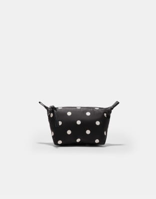 Stradivarius - Kulturbeutel in Schwarz mit Polka Dots