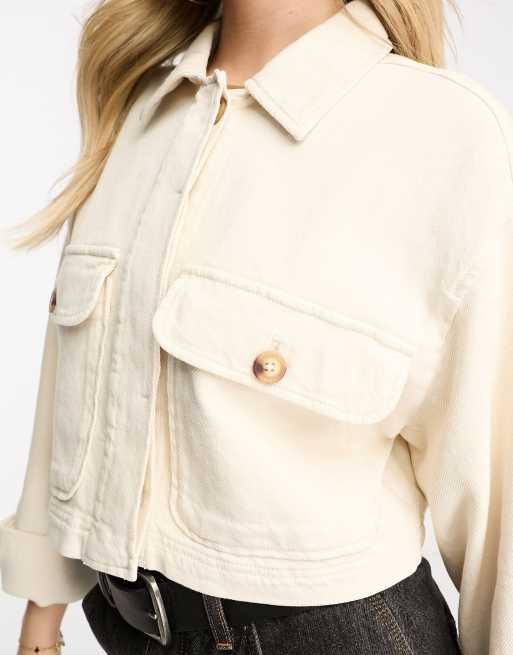 Stradivarius – Kurtka w stylu utility z imitacji lnu w naturalnym kolorze , 4 z 4