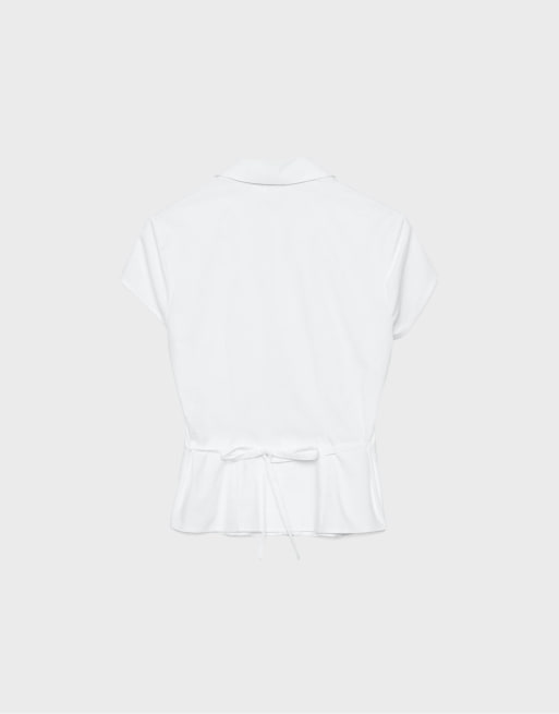 Stradivarius – Kurzärmlige Hemdbluse in Weiß mit Unterbrustnaht, 7 von 7