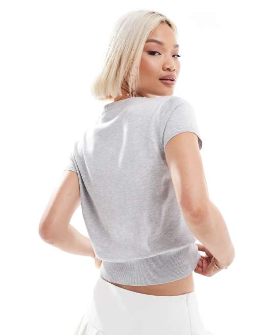 Stradivarius – Kurzärmlige Strickjacke in Grau, 2 von 4