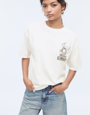 Stradivarius - Kurzärmliges T-Shirt in Weiß mit Dumbo-Prints