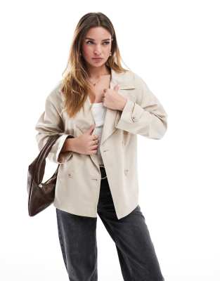 Stradivarius - Kurze Trench-Jacke in Ecru-Neutral