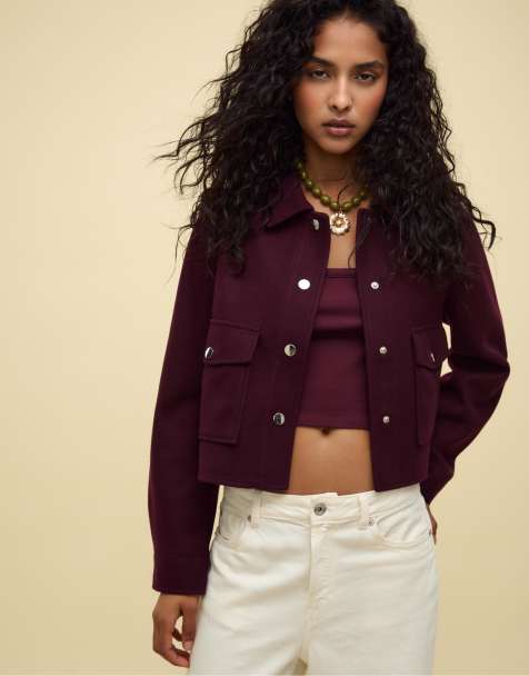 Stradivarius – Kurze, weiche Jacke in Burgunderrot - view 1