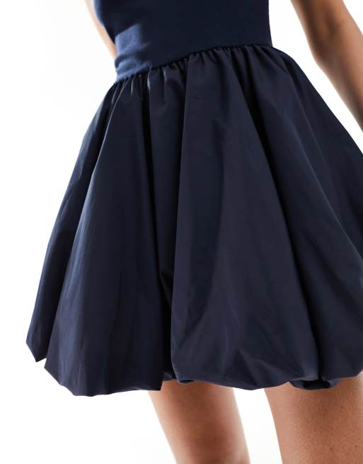 Stradivarius – Kurzes Ballonkleid in Navy mit U-Rückenausschnitt , 4 von 4