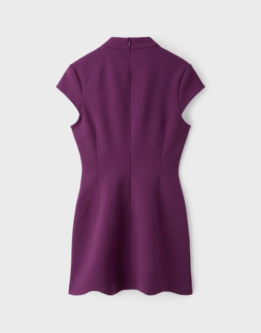 Stradivarius kurzes Kleid mit Stehkragen in Lila, 7 von 7