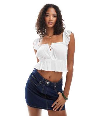 Stradivarius - Kurzes Milchmädchen-Top in Ecru-Neutral