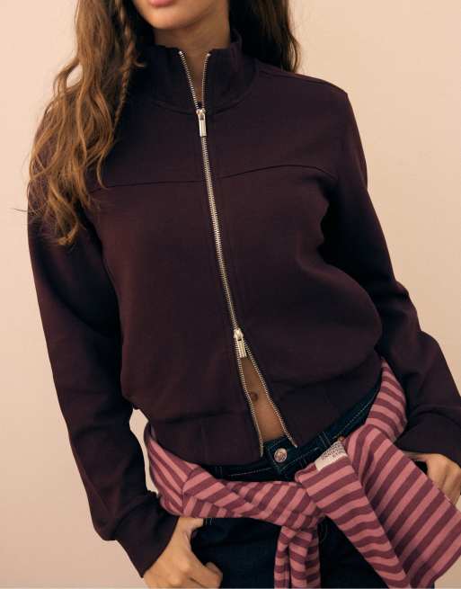 Stradivarius kurzes Sweatshirt mit hohem Kragen und Reißverschluss in Dunkelviolett, 4 von 7