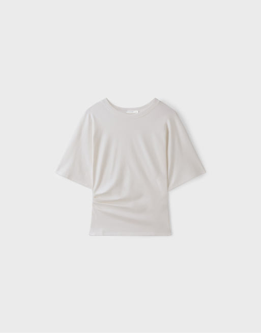 Stradivarius kurzes T-Shirt mit Kimonoärmeln in Stone, 6 von 7