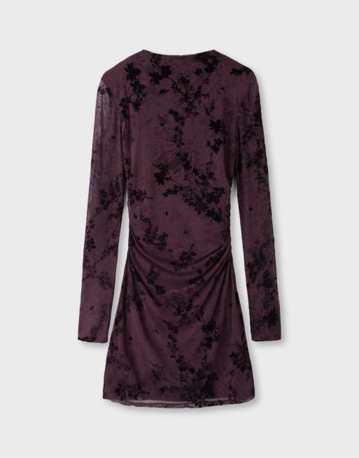 Stradivarius kurzes Tüllkleid mit langen Ärmeln in Lila, 7 von 7