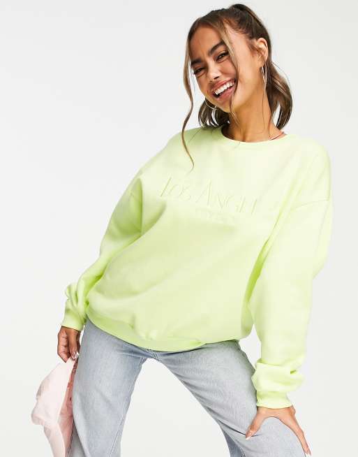 Stradivarius LA oversized sweatshirt in lemon | ASOS