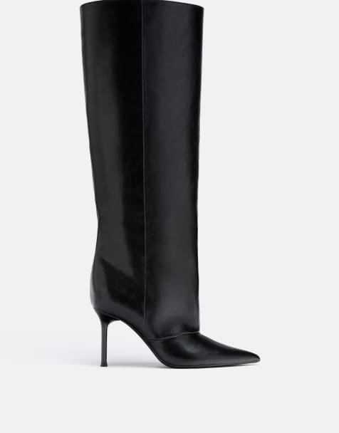 Stradivarius laarzen met wijde schacht en stilettohak in zwart - view 1