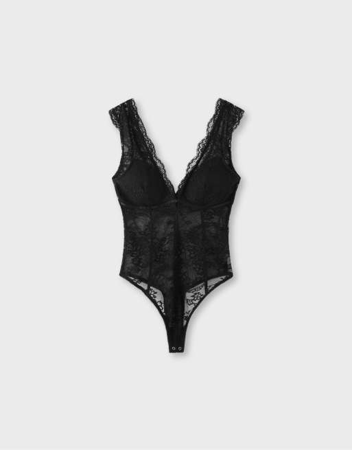 Stradivarius Lace bodysuit in black, 6 of 7
