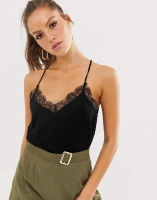 STRADIVARIUS LACE DETAIL CAMI IN BLACK