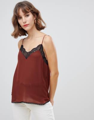 Stradivarius lace detail cami top-Red