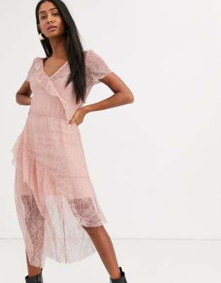 Stradivarius lace dress in pink | ASOS