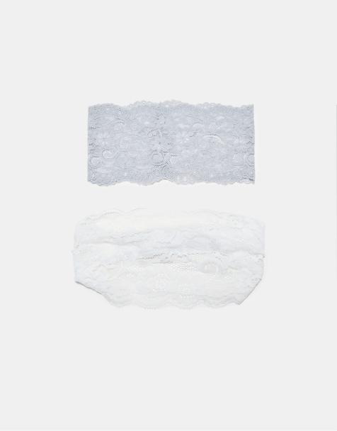 Stradivarius Lace elasticated hair band set in pearl grey - view 1