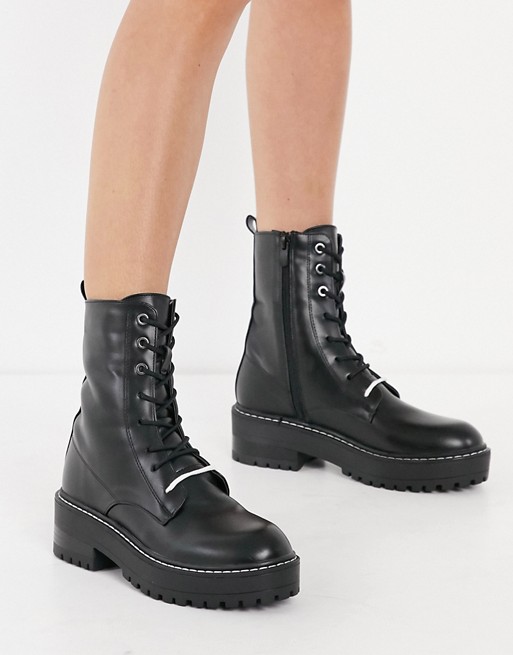 Stradivarius lace front boots in black | ASOS